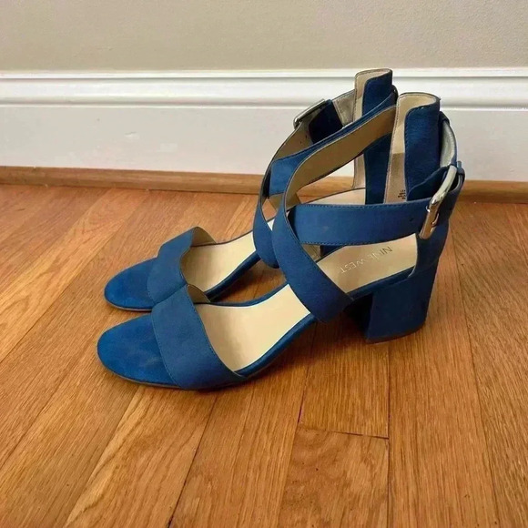 Nine West Cobalt Royal Blue Open Toe Sandal Heels Pumps Women’s Size 10 - Picture 1 of 9